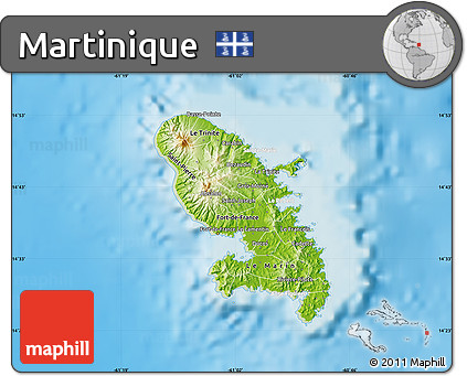 Physical Map of Martinique, lighten, land only