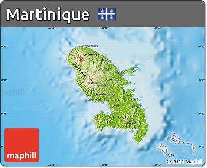 Physical Map of Martinique, lighten, land only