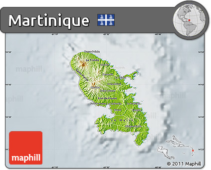 Physical Map of Martinique, lighten, semi-desaturated