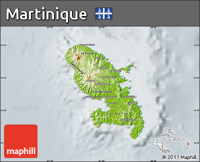 Physical Map of Martinique, lighten, semi-desaturated
