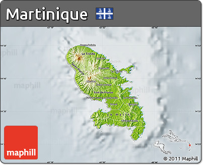 Physical Map of Martinique, lighten, semi-desaturated