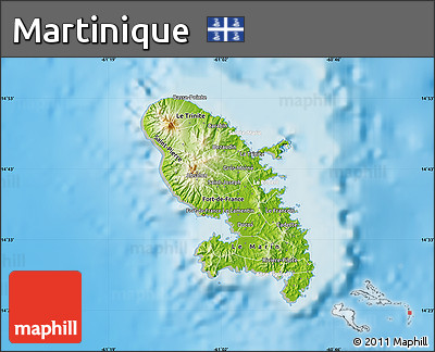 Physical Map of Martinique, lighten, semi-desaturated, land only