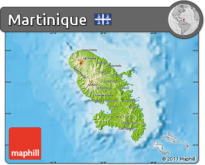 Physical Map of Martinique, political outside