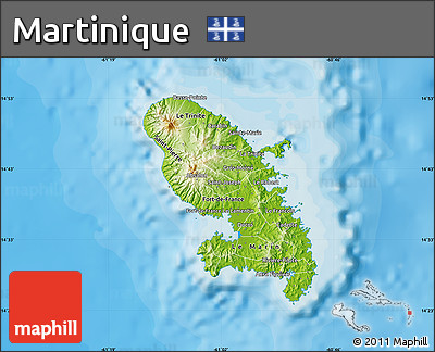 Physical Map of Martinique, political outside