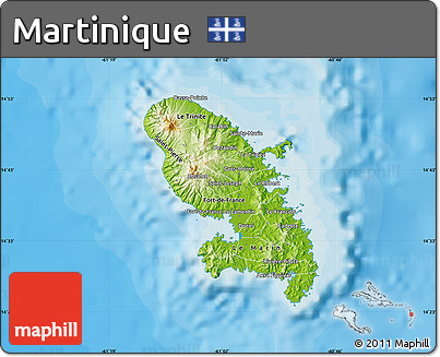 Physical Map of Martinique, political outside