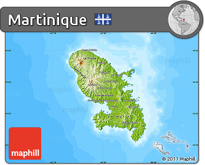 Physical Map of Martinique, single color outside, bathymetry sea