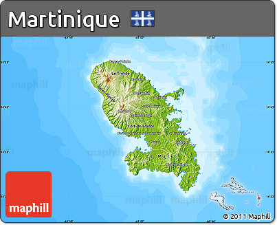 Physical Map of Martinique, single color outside, bathymetry sea