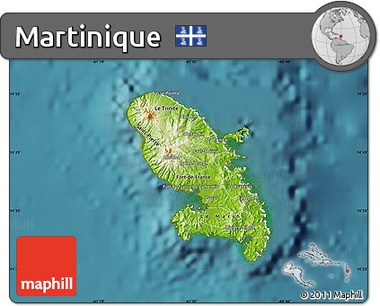 Physical Map of Martinique, single color outside, satellite sea