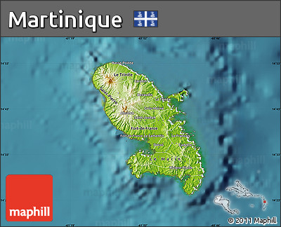 Physical Map of Martinique, single color outside, satellite sea