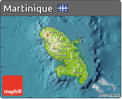 Physical Map of Martinique, single color outside, satellite sea