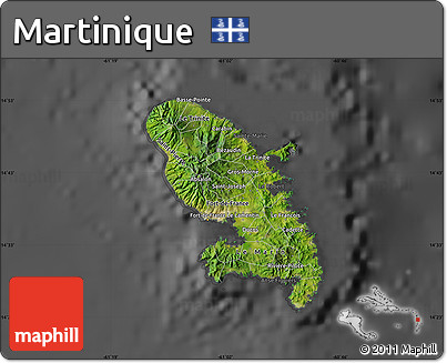 Satellite Map of Martinique, darken, desaturated
