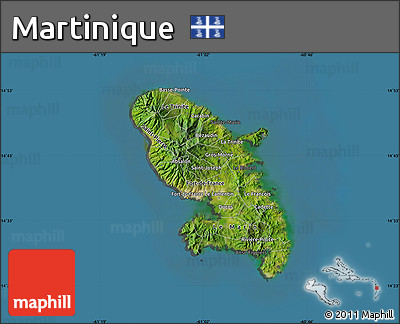 Satellite Map of Martinique, darken, semi-desaturated, land only