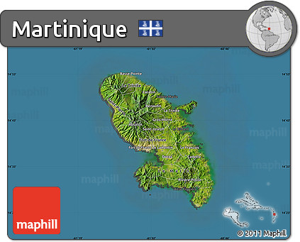 Satellite Map of Martinique, darken, semi-desaturated, land only