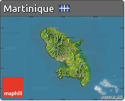 Satellite Map of Martinique, darken, semi-desaturated, land only