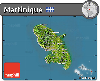 Satellite Map of Martinique, lighten, desaturated, land only