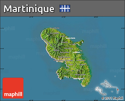 Satellite Map of Martinique, lighten, desaturated, land only