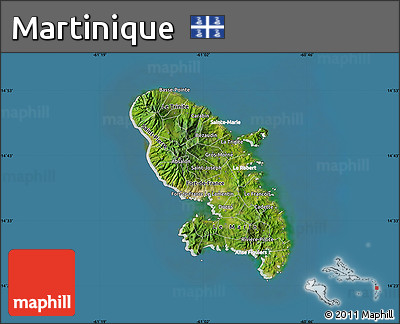 Satellite Map of Martinique, lighten, land only