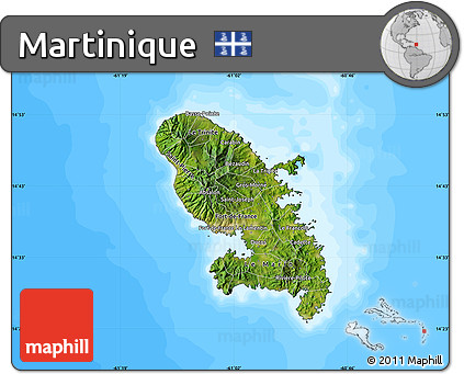 Satellite Map of Martinique, single color outside, bathymetry sea