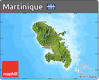 Satellite Map of Martinique, single color outside, bathymetry sea