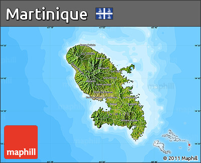 Satellite Map of Martinique, single color outside, bathymetry sea