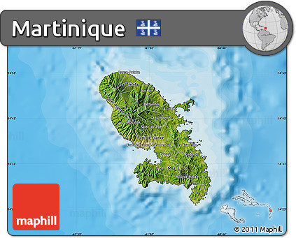 Satellite Map of Martinique, single color outside, bathymetry sea, shaded relief sea