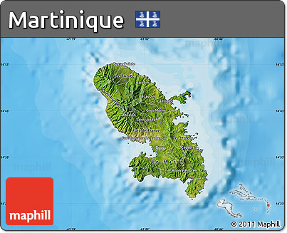 Satellite Map of Martinique, single color outside, bathymetry sea, shaded relief sea