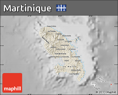 Shaded Relief Map of Martinique, desaturated
