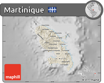 Shaded Relief Map of Martinique, desaturated