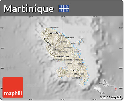 Shaded Relief Map of Martinique, desaturated