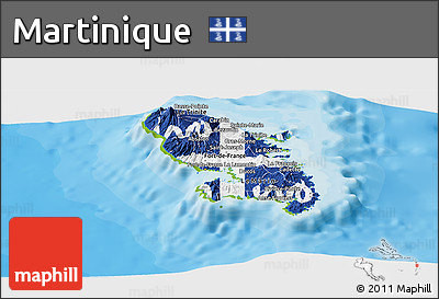 Flag Panoramic Map of Martinique, physical outside, bathymetry sea, flag rotated