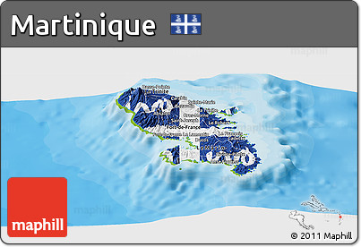 Flag Panoramic Map of Martinique, physical outside, bathymetry sea, flag rotated