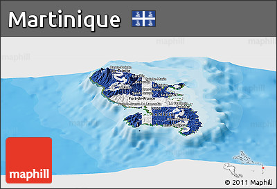 Flag Panoramic Map of Martinique, satellite outside, bathymetry sea
