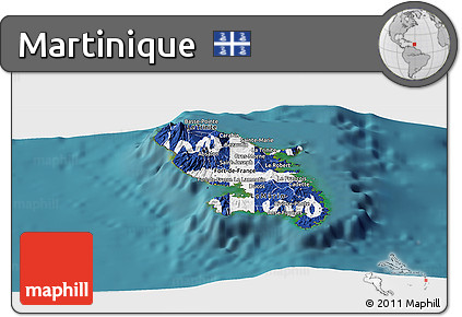 Flag Panoramic Map of Martinique, satellite outside, flag rotated