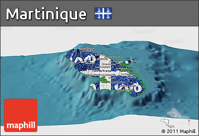 Flag Panoramic Map of Martinique, satellite outside, flag rotated