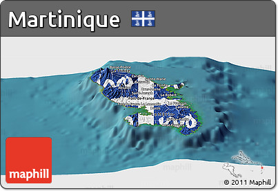 Flag Panoramic Map of Martinique, satellite outside, flag rotated