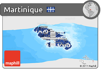 Flag Panoramic Map of Martinique, single color outside, bathymetry sea, flag rotated