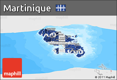 Flag Panoramic Map of Martinique, single color outside, bathymetry sea, flag rotated