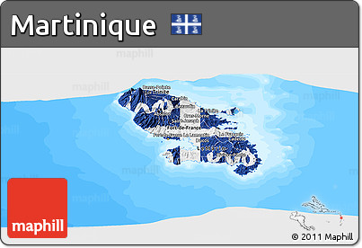 Flag Panoramic Map of Martinique, single color outside, bathymetry sea, flag rotated