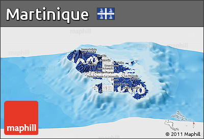 Flag Panoramic Map of Martinique, single color outside, bathymetry sea, shaded relief sea, flag rotated
