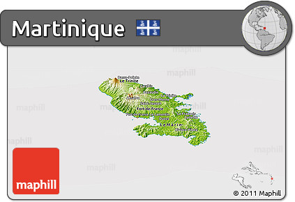 Physical Panoramic Map of Martinique, cropped outside