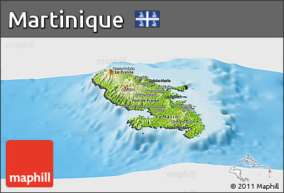 Physical Panoramic Map of Martinique, darken, desaturated, land only