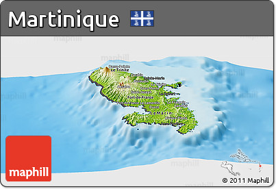 Physical Panoramic Map of Martinique, darken, desaturated, land only