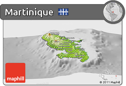 Physical Panoramic Map of Martinique, desaturated