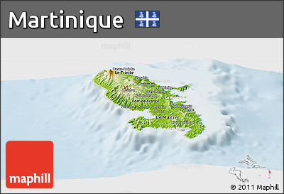 Physical Panoramic Map of Martinique, lighten