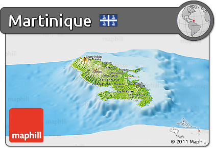 Physical Panoramic Map of Martinique, lighten, land only