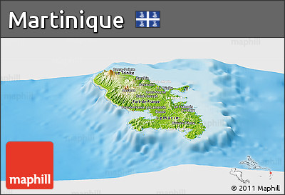 Physical Panoramic Map of Martinique, lighten, land only