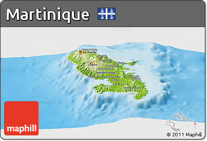 Physical Panoramic Map of Martinique, lighten, land only