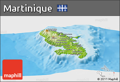 Physical Panoramic Map of Martinique, political outside