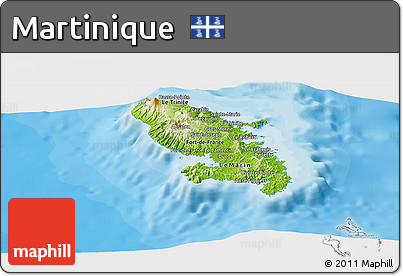 Physical Panoramic Map of Martinique, political outside