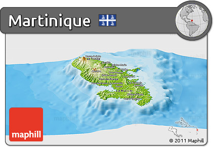 Physical Panoramic Map of Martinique, political shades outside